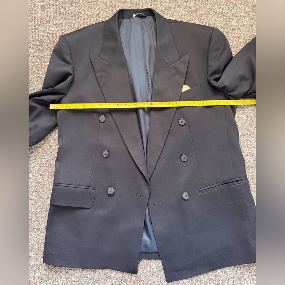 Elegant Vintage Black Double-Breasted Men's 100% Wool Made in Italy Blazer - Picture 3 of 9